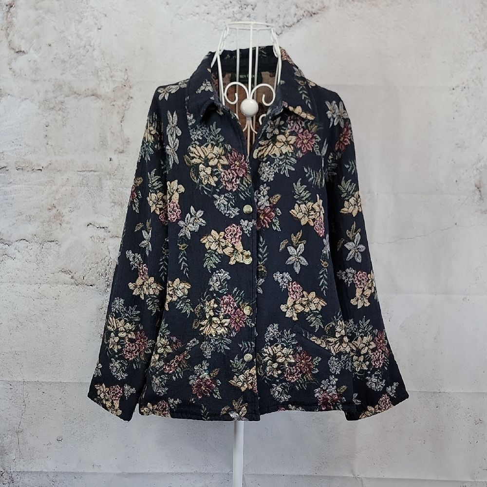 Lemon Grass Studio Floral Button-Up Jacket Womens Size L